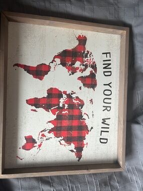 Find Your Wild Red Plaid World Map Wall Art